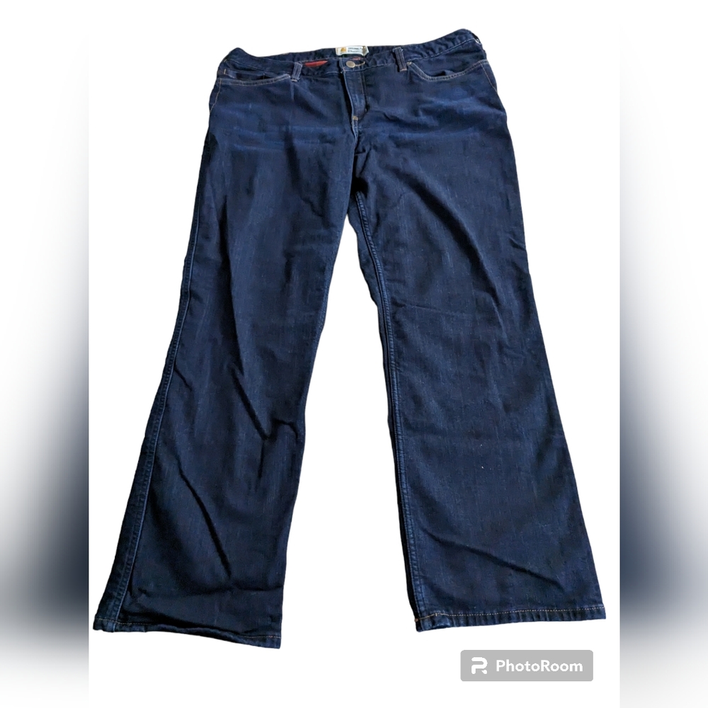 Carhartt dark denim jeans with red flannel lining straight leg (18 short)